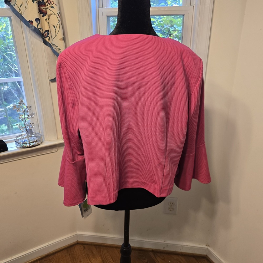Danny And Nicole Open Front Blazer‎ Bell Sleeve Textured Knit Pink Plus Size 18W - Picture 6 of 10